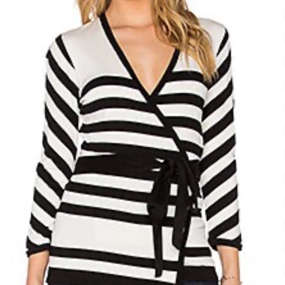 DVF Diane von Furstenberg Ballerina Wrap Tie Up Ribbon Bow Stripe Sweater Ballet